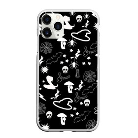 Чехол для iPhone 11 Pro Max матовый с принтом Вальпургиева ночь | Inventory в городе Новоалтайск, Силикон |  | ведьмин колпак | змеи | колдунья на метле | летучие мыши | магические предметы | пауки | паутина | черепа