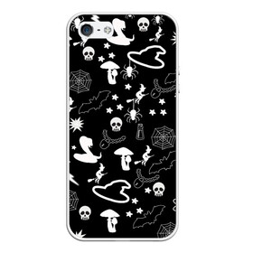 Чехол для iPhone 5/5S матовый с принтом Вальпургиева ночь | Inventory в городе Новоалтайск, Силикон | Область печати: задняя сторона чехла, без боковых панелей | ведьмин колпак | змеи | колдунья на метле | летучие мыши | магические предметы | пауки | паутина | черепа