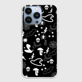 Чехол для iPhone 13 Pro с принтом Вальпургиева ночь | Inventory в городе Новоалтайск,  |  | ведьмин колпак | змеи | колдунья на метле | летучие мыши | магические предметы | пауки | паутина | черепа