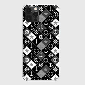 Чехол для iPhone 12 Pro Max с принтом Черно-белый морской плед в городе Новоалтайск, Силикон |  | для мальчика | клетка | модный | молодежный | море | морской | пэчворк | черно белый узор | штурвал