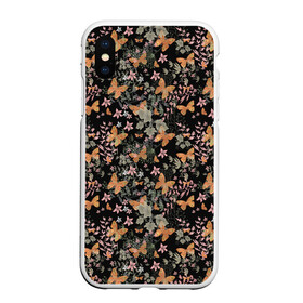 Чехол для iPhone XS Max матовый с принтом Ретро узор . Бабочки в городе Новоалтайск, Силикон | Область печати: задняя сторона чехла, без боковых панелей | Тематика изображения на принте: бабочки | винтажный | детский | женский | коричневый | растения | ретро | тропический | черный фон