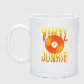 Кружка керамическая с принтом Vinyl Junkie в городе Новоалтайск, керамика | объем — 330 мл, диаметр — 80 мм. Принт наносится на бока кружки, можно сделать два разных изображения | dj | english | vinyl junkie | диджей | музыкант | пластинка | по английски