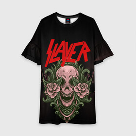 Детское платье 3D с принтом SLAYER | УБИЙЦА (Z) в городе Новоалтайск, 100% полиэстер | прямой силуэт, чуть расширенный к низу. Круглая горловина, на рукавах — воланы | rock | slayer | грув метал | джеф ханнем | керри кинг | ню метал | рок | трэш метал