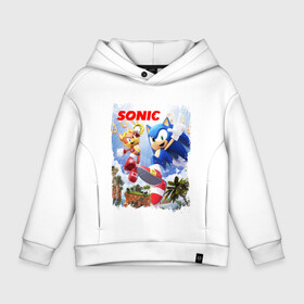 Детское худи Oversize хлопок с принтом SONIC | СОНИК (Z) в городе Новоалтайск, френч-терри — 70% хлопок, 30% полиэстер. Мягкий теплый начес внутри —100% хлопок | боковые карманы, эластичные манжеты и нижняя кромка, капюшон на магнитной кнопке | amy rose | blaze the cat | hedgehog | sega | silver | sonic | speed sonic | быстрый ёж | доктор эггман | ёж соник | ехидна наклз | кошка блейз | метал соник | сега | сильвер | синий ёж | соник