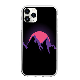 Чехол для iPhone 11 Pro Max матовый с принтом горы на фоне заката в городе Новоалтайск, Силикон |  | 80s | горы | закат | киберпанк | минимализм | неон | неоновый закат | розовое солнце | розовый | фиолетовый