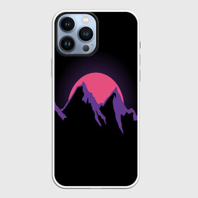 Чехол для iPhone 13 Pro Max с принтом горы на фоне заката в городе Новоалтайск,  |  | 80s | горы | закат | киберпанк | минимализм | неон | неоновый закат | розовое солнце | розовый | фиолетовый