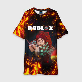 Детское платье 3D с принтом ROBLOX | SLAYER DEMON | ЗЕНИТЦУ (Z) в городе Новоалтайск, 100% полиэстер | прямой силуэт, чуть расширенный к низу. Круглая горловина, на рукавах — воланы | game | gamer | logo | minecraft | roblox | simulator | slayer demon | zenitsu | зенитцу | зеницу | игра | конструктор | лого | роблок | роблокс | симулятор | строительство | фигура
