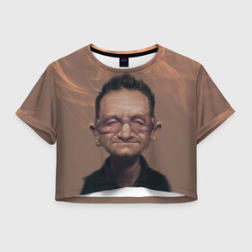 Женская футболка Crop-top 3D с принтом БОНО | U2 | Ю ТУ (Z) в городе Новоалтайск, 100% полиэстер | круглая горловина, длина футболки до линии талии, рукава с отворотами | bono | u2 | альтернативный рок | боно | боно эдж | дэнс рок | постпанк | рок | софт рок | ю ту