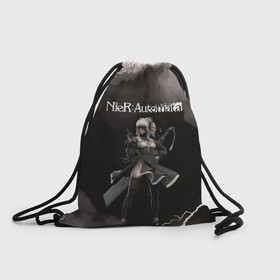 Рюкзак-мешок 3D с принтом 2B | Nier Automata (Z) в городе Новоалтайск, 100% полиэстер | плотность ткани — 200 г/м2, размер — 35 х 45 см; лямки — толстые шнурки, застежка на шнуровке, без карманов и подкладки | Тематика изображения на принте: automata | bayonetta | drakengard | nier | nier automata | rpg | yorha | yorha 2b | ёорха | йорха | компьютерная игра | ниер | ниэр | рпг