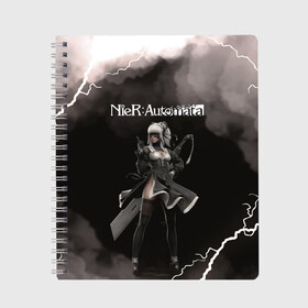 Тетрадь с принтом 2B | Nier Automata (Z) в городе Новоалтайск, 100% бумага | 48 листов, плотность листов — 60 г/м2, плотность картонной обложки — 250 г/м2. Листы скреплены сбоку удобной пружинной спиралью. Уголки страниц и обложки скругленные. Цвет линий — светло-серый
 | Тематика изображения на принте: automata | bayonetta | drakengard | nier | nier automata | rpg | yorha | yorha 2b | ёорха | йорха | компьютерная игра | ниер | ниэр | рпг