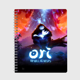 Тетрадь с принтом Ori and the Will of the Wisps в городе Новоалтайск, 100% бумага | 48 листов, плотность листов — 60 г/м2, плотность картонной обложки — 250 г/м2. Листы скреплены сбоку удобной пружинной спиралью. Уголки страниц и обложки скругленные. Цвет линий — светло-серый
 | Тематика изображения на принте: adventure | asleep | forest spirit | naru | night | ori and the will of the wisps | orient | pc game | volcanic eruption | дух леса | извержение вулкана | компьютерная игра | нару | ночь | ори | ори и блуждающие огоньки | приключения | спит