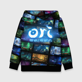Детская толстовка 3D с принтом Ori and the Will of the Wisps в городе Новоалтайск, 100% полиэстер | двухслойный капюшон со шнурком для регулировки, мягкие манжеты на рукавах и по низу толстовки, спереди карман-кенгуру с мягким внутренним слоем | adventure | collage | computer game | frames | ori | ori and the will of the wisps | spirit of the forest | дух леса | кадры | коллаж | компьютерная игра | ори | ори и блуждающие огоньки | приключения