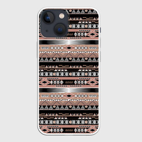 Чехол для iPhone 13 mini с принтом Полосатый этнический орнамент в городе Новоалтайск,  |  | абстрактный | геометрические фигуры | коричневый | полосатый узор | полосы | черный и коричневый | этнический