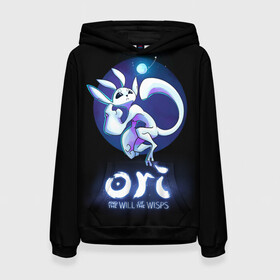 Женская толстовка 3D с принтом Ori and the Will of the Wisps в городе Новоалтайск, 100% полиэстер  | двухслойный капюшон со шнурком для регулировки, мягкие манжеты на рукавах и по низу толстовки, спереди карман-кенгуру с мягким внутренним слоем. | adventure | computer game | night | ori | ori and the will of the wisps | sky | space | spirit of the forest | дух леса | компьютерная игра | космос | небо | ночь | ори | ори и блуждающие огоньки | приключения