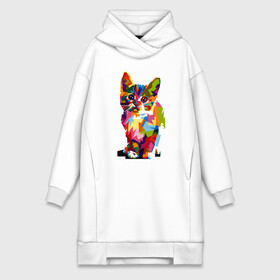 Платье-худи хлопок с принтом Разноцветный кот в городе Новоалтайск,  |  | colorful | иллюстрация | кот | котенок | котик