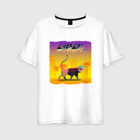 Женская футболка хлопок Oversize с принтом CyberCat 2077 | Кибер Кот 2077 в городе Новоалтайск, 100% хлопок | свободный крой, круглый ворот, спущенный рукав, длина до линии бедер
 | cd project red | cyber cat | cybercat | cyberpunk 2077 | кибер кот | киберпанк 2077