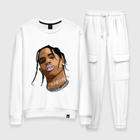 Женский костюм хлопок с принтом TRAVIS SCOTT | ASTROWORLD (Z) в городе Новоалтайск, 100% хлопок | на свитшоте круглая горловина, мягкая резинка по низу. Брюки заужены к низу, на них два вида карманов: два 
