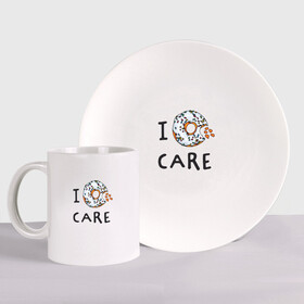 Набор: тарелка + кружка с принтом Мне все равно I donut care в городе Новоалтайск, керамика | Кружка: объем — 330 мл, диаметр — 80 мм. Принт наносится на бока кружки, можно сделать два разных изображения. 
Тарелка: диаметр - 210 мм, диаметр для нанесения принта - 120 мм. | Тематика изображения на принте: english | i dont care | i donut care | pun | десерт | донат | еда | игра слов | каламбр | мне все равно | плевать | пончик | прикольные надписи | сладкое | фаст фуд