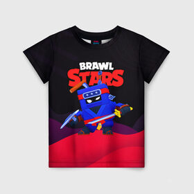 Детская футболка 3D с принтом Ниндзя ЭШ Ash Brawl Stars в городе Новоалтайск, 100% гипоаллергенный полиэфир | прямой крой, круглый вырез горловины, длина до линии бедер, чуть спущенное плечо, ткань немного тянется | ash | brawl | brawl stars | brawlstars | brawl_stars | аш | бравл | бравлстарс | эш
