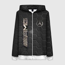 Женская толстовка 3D на молнии с принтом MERCEDES LOGO BRONZE в городе Новоалтайск, 100% полиэстер | длина до линии бедра, манжеты и пояс оформлены мягкой тканевой резинкой, двухслойный капюшон со шнурком для регулировки, спереди молния, по бокам два кармана | amg | mercedes | авто | автомобиль | иномарка | логотип | машина | мерс | мерседес | соты | стальная броня | текстура