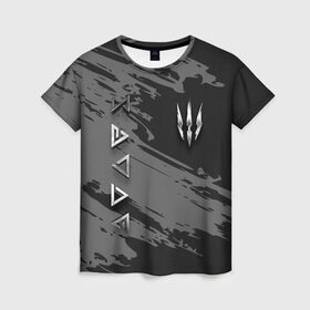 Женская футболка 3D с принтом THE WITCHER SILVER LOGO в городе Новоалтайск, 100% полиэфир ( синтетическое хлопкоподобное полотно) | прямой крой, круглый вырез горловины, длина до линии бедер | the witcher | ведьмак | витчер | зе витчер | зе вичер | игра | компьютерная игра | лого | логотип | серебро
