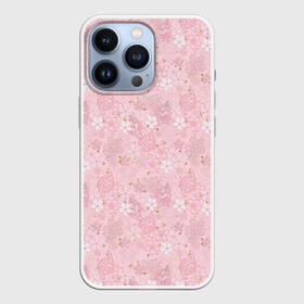 Чехол для iPhone 13 Pro с принтом Нежно розовые цветы с блеском в городе Новоалтайск,  |  | Тематика изображения на принте: блеск | блестки | детский | золото | малышам | нежно розовый | розовые цветы | розовый и золотой