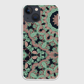 Чехол для iPhone 13 mini с принтом зелено бежевый калейдоскоп в городе Новоалтайск,  |  | абстрактный | в горошек | восточный | калейдоскоп | коричневый и зеленый | модный | фисташковый | этнический