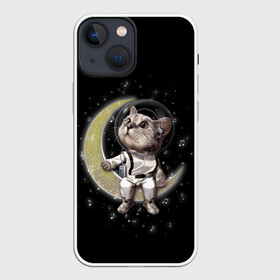 Чехол для iPhone 13 mini с принтом КОТИК НА ЛУНЕ в городе Новоалтайск,  |  | astronawt | cat | dark | music | night | space | stars | астронавт | животные | звезды | звери | космонавт | космос | кот | котик | музыка | ночь | плеер | скафандр