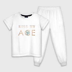 Детская пижама хлопок с принтом Kiss My Ace в городе Новоалтайск, 100% хлопок |  брюки и футболка прямого кроя, без карманов, на брюках мягкая резинка на поясе и по низу штанин
 | ball | beach | game | sport | volley | volleyball | волейбол | волейболист | волейболистка | гол | игра | игрок | мяч | площадка | пляж | пляжный | победа | сетка | спорт | тренер | чемпион