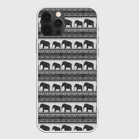 Чехол для iPhone 12 Pro Max с принтом Черно-белый узор слоны в городе Новоалтайск, Силикон |  | африканский | монохромный узор | орнамент | полосы | серый | серый и черный | слоны | этнический