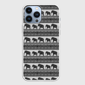 Чехол для iPhone 13 Pro Max с принтом Черно белый узор слоны в городе Новоалтайск,  |  | африканский | монохромный узор | орнамент | полосы | серый | серый и черный | слоны | этнический