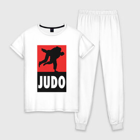 Женская пижама хлопок с принтом Judo в городе Новоалтайск, 100% хлопок | брюки и футболка прямого кроя, без карманов, на брюках мягкая резинка на поясе и по низу штанин | fighter | japan | judo | mma | sport | ufc | warrior | боец | бой | воин | дзюдо | дзюдоист | единоборства | карате | поединок | спорт | спортсмен | чемпион | япония