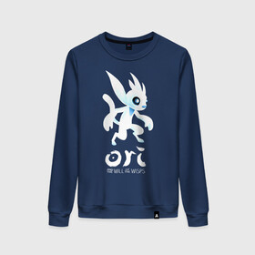 Женский свитшот хлопок с принтом Ori and the Will of the Wisps в городе Новоалтайск, 100% хлопок | прямой крой, круглый вырез, на манжетах и по низу широкая трикотажная резинка  | adventure | computer game | ori | ori and the will of the wisps | runs | spirit of the forest | бежит | дух леса | компьютерная игра | ори | ори и блуждающие огоньки | приключения