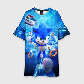 Детское платье 3D с принтом SONIC | СИНИЙ ЁЖ (Z) в городе Новоалтайск, 100% полиэстер | прямой силуэт, чуть расширенный к низу. Круглая горловина, на рукавах — воланы | Тематика изображения на принте: blaze the cat | hedgehog | sega | silver | sonic | speed sonic | быстрый ёж | ёж соник | метал соник | сега | сильвер | синий ёж | соник