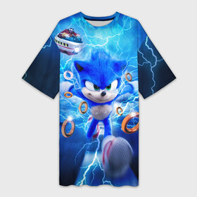 Платье-футболка 3D с принтом SONIC | СИНИЙ ЁЖ (Z) в городе Новоалтайск,  |  | blaze the cat | hedgehog | sega | silver | sonic | speed sonic | быстрый ёж | ёж соник | метал соник | сега | сильвер | синий ёж | соник