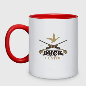Кружка двухцветная с принтом Duck hunter в городе Новоалтайск, керамика | объем — 330 мл, диаметр — 80 мм. Цветная ручка и кайма сверху, в некоторых цветах — вся внутренняя часть | Тематика изображения на принте: for hunt | for hunter | hunt | hunter | weapon | дичь | оружие | охота | охотник | охотникам | охотнику | охотнице