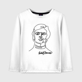 Детский лонгслив хлопок с принтом Рудольф Нуриев Rudolf Nureyev в городе Новоалтайск, 100% хлопок | круглый вырез горловины, полуприлегающий силуэт, длина до линии бедер | ballet dancer | rudolf nureyev | soviet ballet | артист балета | балет | балетный танцор | кировский театр | классический балет | мариинский театр | одна линия рисунок | рудольф нуриев | русский балет | советский | ссср