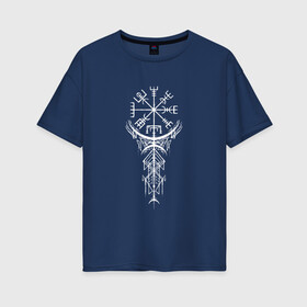 Женская футболка хлопок Oversize с принтом Вегвизир | Vegvisir | Руна (Z) в городе Новоалтайск, 100% хлопок | свободный крой, круглый ворот, спущенный рукав, длина до линии бедер
 | runes | vegvisir | вегвизир | древние знаки | знак рода | знаки | иероглифы | компас | руны | русь | символы | славяне | славянская символика | я русский