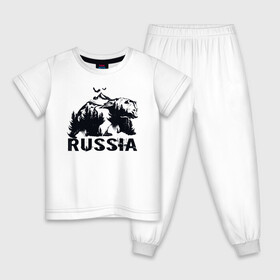 Детская пижама хлопок с принтом Russian bear в городе Новоалтайск, 100% хлопок |  брюки и футболка прямого кроя, без карманов, на брюках мягкая резинка на поясе и по низу штанин
 | bear | russia | горы | медведь | патриот | россия | русский