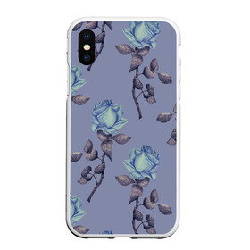 Чехол для iPhone XS Max матовый с принтом Голубые розы в городе Новоалтайск, Силикон | Область печати: задняя сторона чехла, без боковых панелей | 8 марта | flowers | march 8 | spring | ботаническая иллюстрация | весна | день рождения | лето | листья | любовь | праздник | принт | природа | растения | роза | фиолетовый | цветы