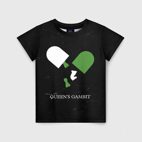 Детская футболка 3D с принтом Qweens gambit в городе Новоалтайск, 100% гипоаллергенный полиэфир | прямой крой, круглый вырез горловины, длина до линии бедер, чуть спущенное плечо, ткань немного тянется | Тематика изображения на принте: chess | serial | the queens gambit | аня тейлор джой | сериал | сериалы | ход королевы | шахматы | элизабет хармон