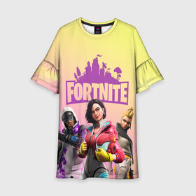 Детское платье 3D с принтом Fortnite Squad в городе Новоалтайск, 100% полиэстер | прямой силуэт, чуть расширенный к низу. Круглая горловина, на рукавах — воланы | art | characters | fortnite | game | skins | арт | игра | персонажи | скины | фортнайт