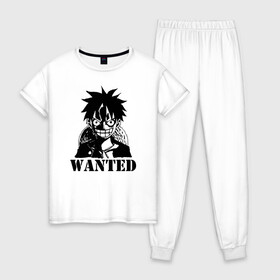 Женская пижама хлопок с принтом Луффи в розыске One Piece в городе Новоалтайск, 100% хлопок | брюки и футболка прямого кроя, без карманов, на брюках мягкая резинка на поясе и по низу штанин | anime | manga | monkey d. luffy | one piece | аниме | большой куш | ван пис | вон пис | капитан | король пиратов | луси | луфи | луффи | луффи но уми | луффи таро | манга | манки д. луффи | мугивара | пират | пятый император