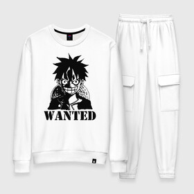 Женский костюм хлопок с принтом Луффи в розыске One Piece в городе Новоалтайск, 100% хлопок | на свитшоте круглая горловина, мягкая резинка по низу. Брюки заужены к низу, на них два вида карманов: два 