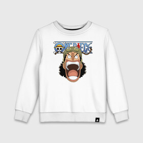 Детский свитшот хлопок с принтом Усопп One Piece. Большой куш в городе Новоалтайск, 100% хлопок | круглый вырез горловины, эластичные манжеты, пояс и воротник | Тематика изображения на принте: anime | manga | one piece | usopp | аниме | бог | большой куш | ван пис | вон пис | капитан пиратов усоппа | король пиратов | лжец | манга | пират | пираты соломенной шляпы | пламя | снайпер | согэкинг