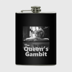 Фляга с принтом Sad Queen в городе Новоалтайск, металлический корпус | емкость 0,22 л, размер 125 х 94 мм. Виниловая наклейка запечатывается полностью | Тематика изображения на принте: chess | serial | the queens gambit | аня тейлор джой | сериал | сериалы | ход королевы | шахматы | элизабет хармон