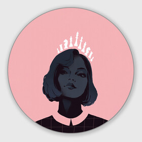 Коврик для мышки круглый с принтом Sweet Queen в городе Новоалтайск, резина и полиэстер | круглая форма, изображение наносится на всю лицевую часть | chess | serial | the queens gambit | аня тейлор джой | сериал | сериалы | ход королевы | шахматы | элизабет хармон
