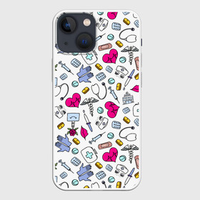 Чехол для iPhone 13 mini с принтом Медицинский паттерн в городе Новоалтайск,  |  | врач | доктор | дудл | иллюстрация | медбрат | медицинский | медсестра | паттерн | рисунок | стетоскоп