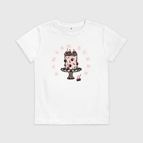 Детская футболка хлопок с принтом Королева выпечки Baking Queen в городе Новоалтайск, 100% хлопок | круглый вырез горловины, полуприлегающий силуэт, длина до линии бедер | baking queen | english | вишня | вишня на торте | девушкам | иллюстрация | иностранный | кондитер | кондитерский цех | королева | королева выпечки | королева тортиков | надпись по английски | повар кондитер