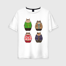 Женская футболка хлопок Oversize с принтом Big Bang Totoro в городе Новоалтайск, 100% хлопок | свободный крой, круглый ворот, спущенный рукав, длина до линии бедер
 | big bang theory | ghibli | japan | nature | neigbor | neighbour | totoro | анимация | аниме | гибли | друг | животные | лес | милый | миядзаки | мой сосед тоторо | мульт | мультфильм | природа | сосед | теория большого взрыва | тоторо